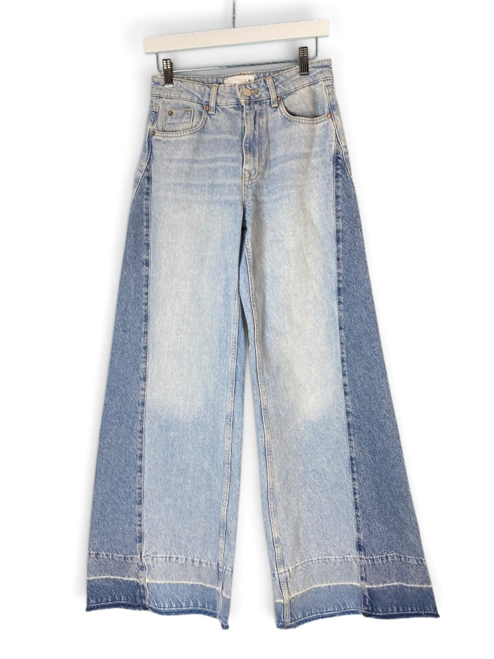 Zara Z1975 High Waist Wide Leg Combined Two tone Jeans Size 2 - Picture 3 of 10